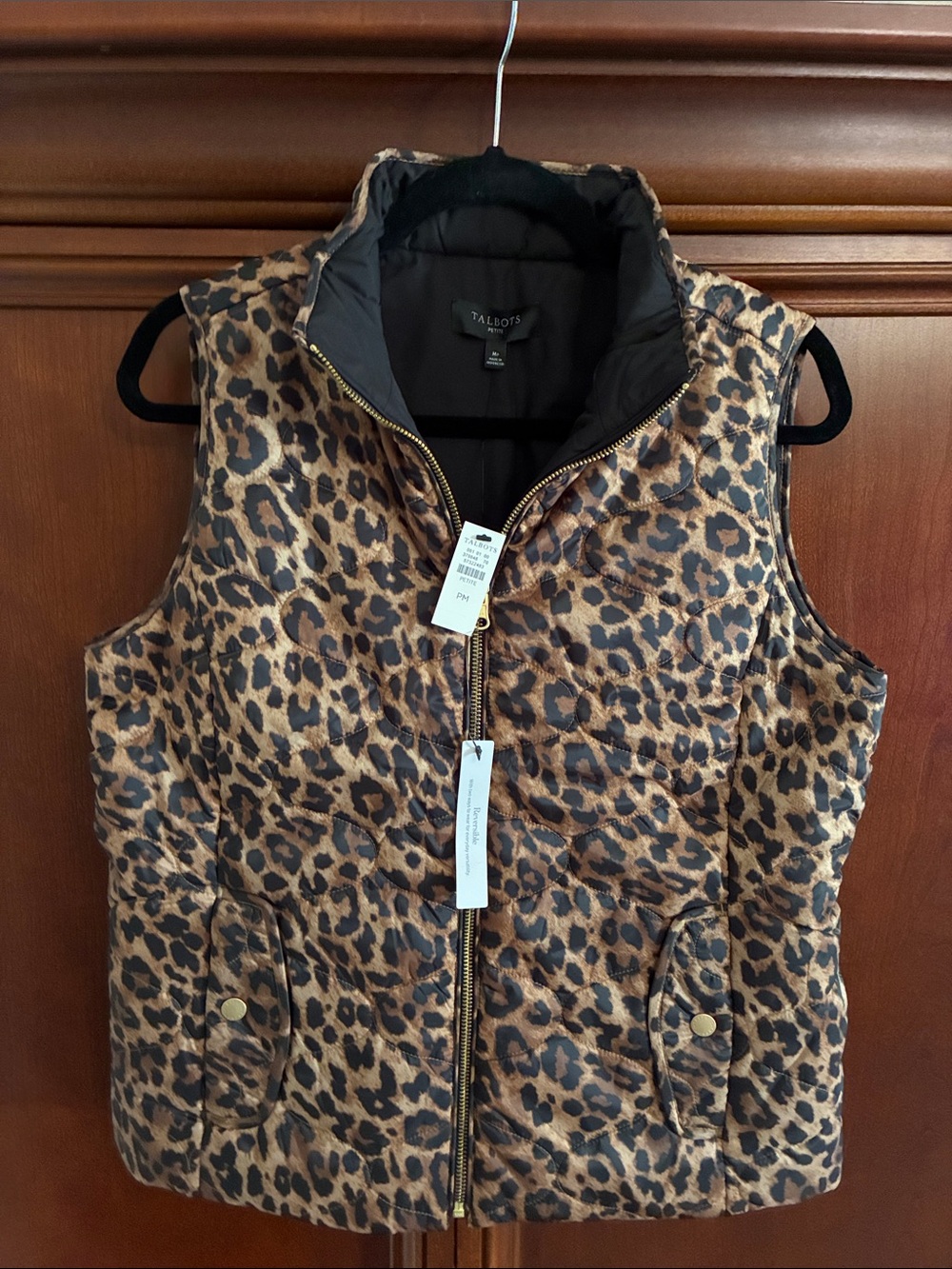 Talbots Leopard-Print Quilted Puffer Vest - Brown/Black